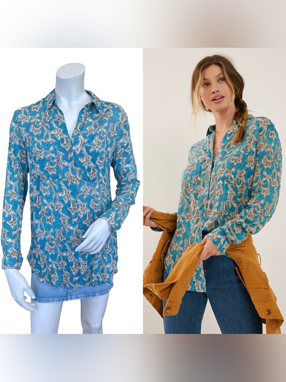 Anthropologie Pilcro Leilani Blue Paisley Flowy Button Down Blouse Size XS